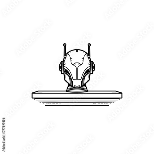 Robotic head concept design in minimalist black and white style  