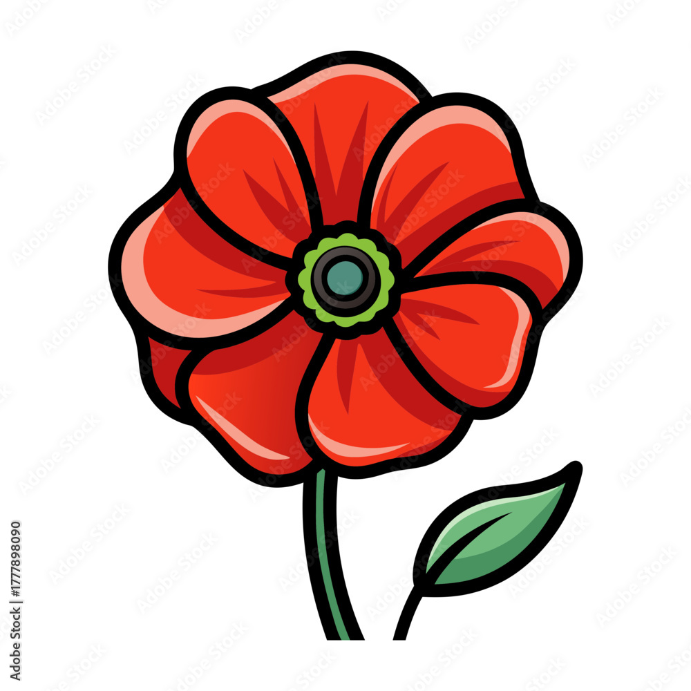 Fototapeta premium Red poppy flower drawing illustration vector art design botanical spring summer floral bloom clip art