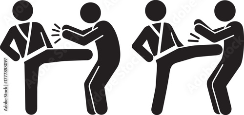 Two pairs of martial arts fighters silhouette