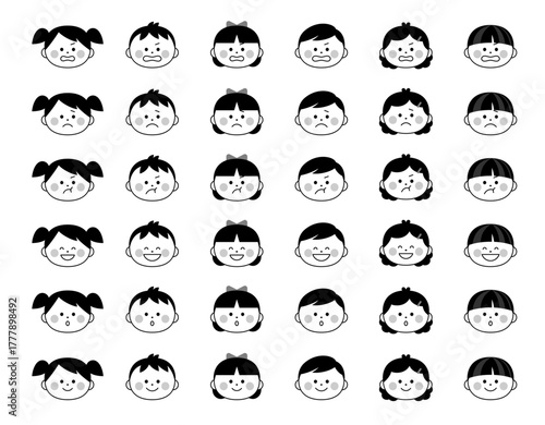 いろいろな表情の子供の顔