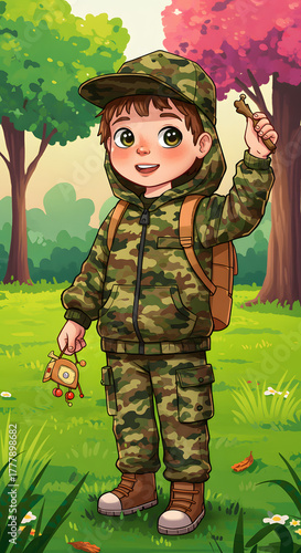 Young child in camo clothing