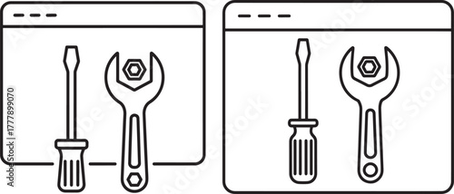 Computer window with tools silhouette