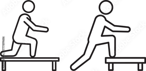 Two figures performing step exercises silhouette