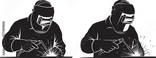 Two welders working silhouette