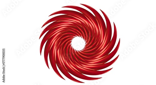 Striking Red Spiral Design Element with Dynamic Curvature and White Background