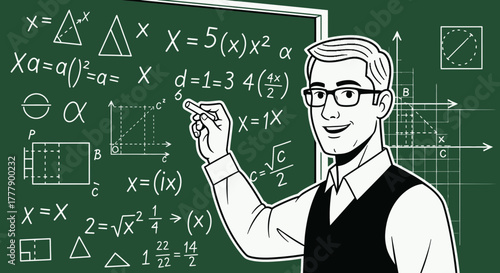 A Knowledgeable Educator Explaining Mathematical Theories on a Blackboard