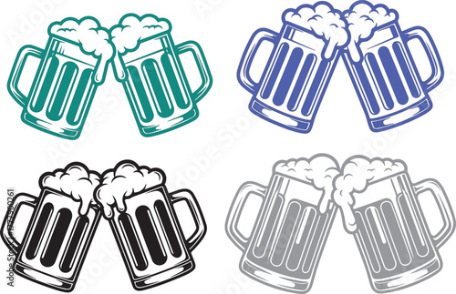 Beer mugs clinking together in celebration, alcoholic beverage