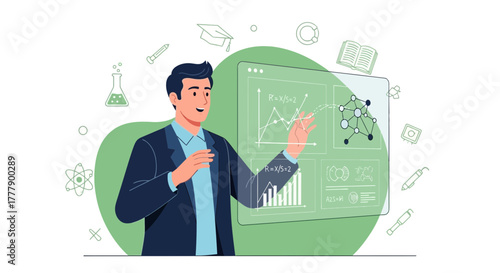 A Person Demonstrating Science And Technology Data On A Transparent Screen Display