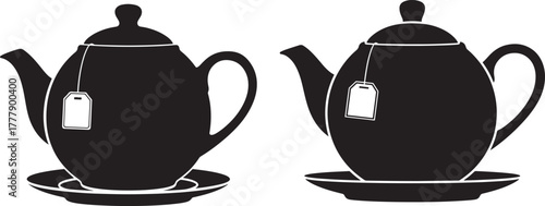 Two teapots with tea bags silhouette