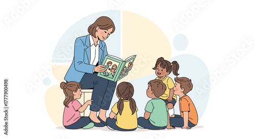 A Teacher Reading To Children In A Playful Environment And Learning Setting