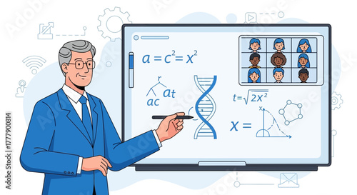 An Experienced Professor Explains Scientific Concepts To A Virtual Classroom Online