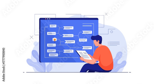 Analyst Assessing Diagram On Digital Screen Exploring Information And Data Flow