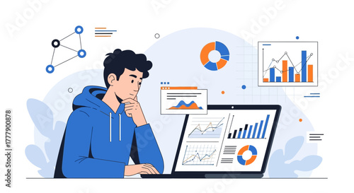 Analyst Contemplating Data Visualization And Insights On Modern Sophisticated Technology