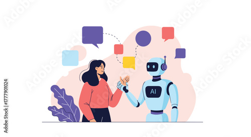 A person and a robot shaking hands, symbolizing collaboration and artificial intelligence communication.