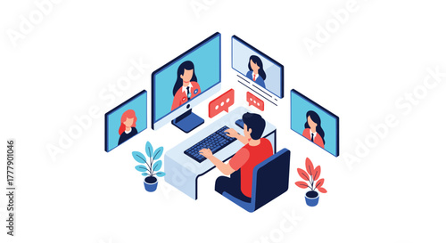 Online meeting concept with people in video conference call.