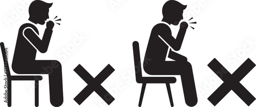 Two silhouettes of people coughing incorrectly