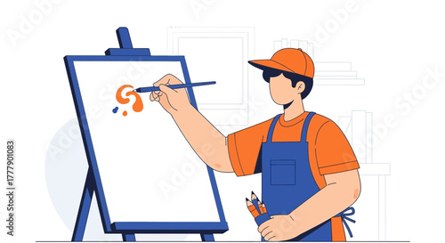 Artist Painting On Canvas With Paintbrush Depicting A Creative Artistic Process