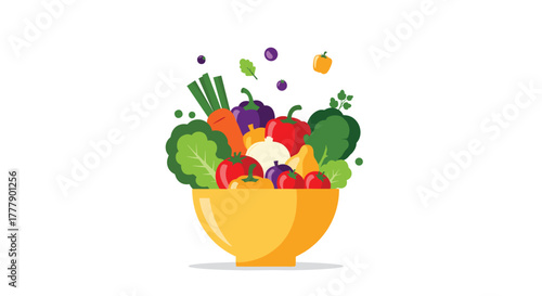 An inviting yellow bowl brimming with a colorful and diverse collection of fresh, healthy vegetables, emphasizing nutrition and wellness.