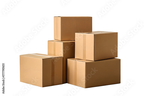 Group of Stacked Cardboard Boxes for Packaging, Moving, and Storage with Professional Photography Style