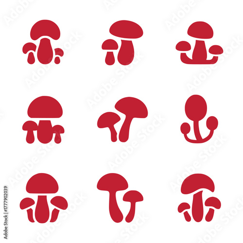 Collection of Red Mushroom Icons on White Background