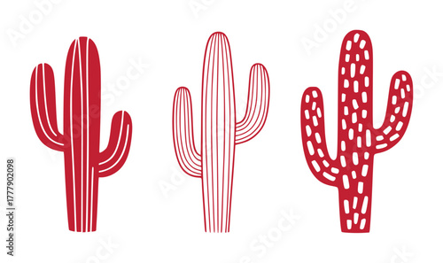 Three Red Stylized Cacti on a White Background