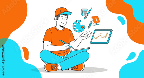 Creative Graphic Designer Illustrating Artworks While Focusing On The Digital Design Trend