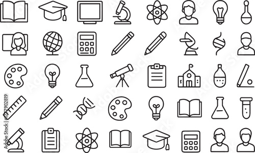 Outline icons for education and science, learning and school