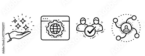 Digital handshake and networking icons for business solutions