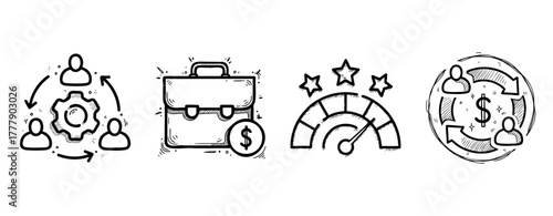 Business icons set: teamwork, finance, performance, money management