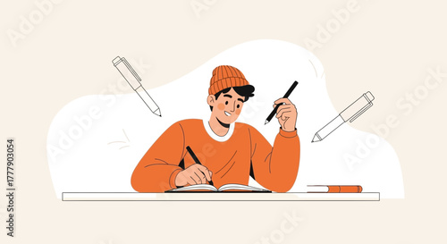 Creative Writing and Composition: A Young Author Immersed in the Act of Drafting and Creation