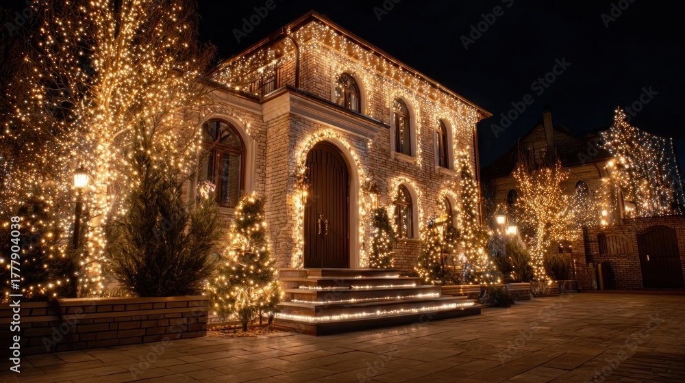 Fototapeta premium Christmas lights decorating houses