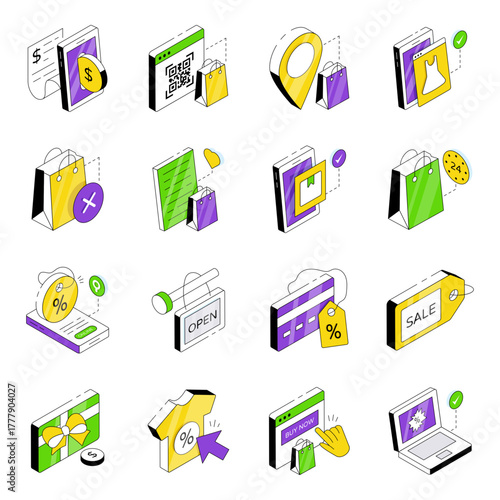 Set of Buying Isometric Icons