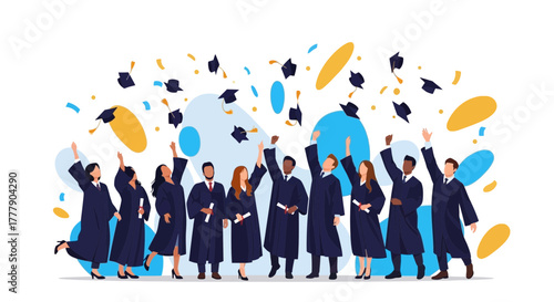 Graduation Celebration: A Diverse Group Rejoices in Academic Achievement with Joy