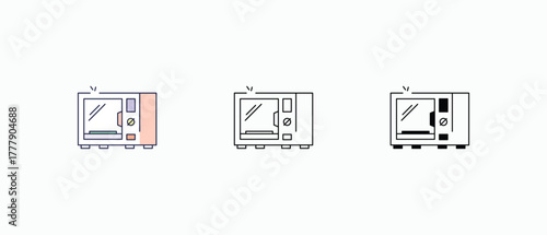 Oven icon multiple styles, including flat, line, glyph, and colored variations. Vector stock illustration