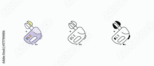 Mixer icon multiple styles, including flat, line, glyph, and colored variations. Vector stock illustration