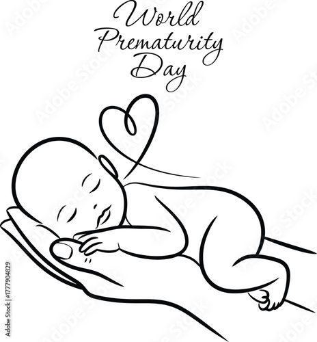 World prematurity day: sleeping baby cradled by a gentle hand