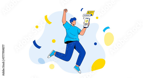 Joyful Student Celebrates Digital Academic Achievement Via Modern Smartphone Technology