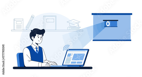 Online Education Concept Using Laptop And Projector For Remote Learning