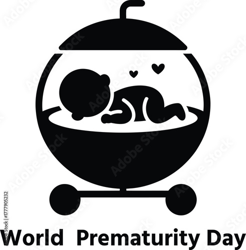 Stylized infant in incubator for world prematurity day awareness