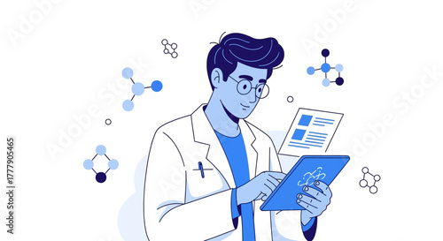 Scientist Analyzing Molecular Structures on a Tablet Creating Modern Research Concepts