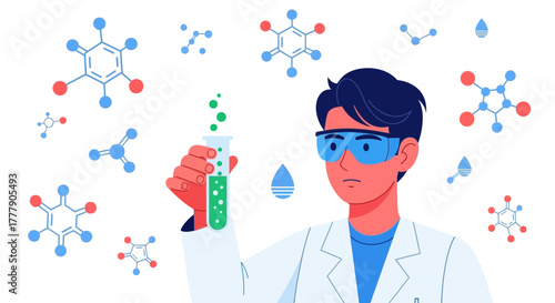Scientist Conducting Laboratory Research with Molecules and Chemicals in Experiment