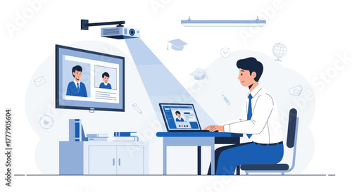 Online Learning Method Presenting Education With Computer Technology Digital Projector