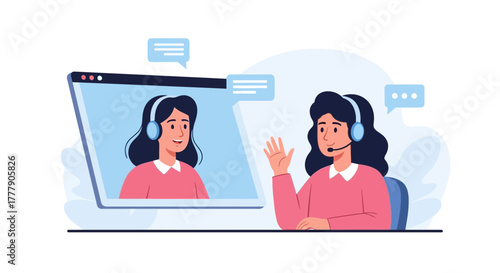 Online Meeting Communication Concept Depicting Customer Support Services Worldwide, Effective