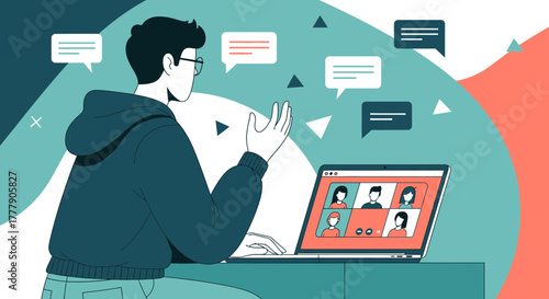 Online Meeting Communication And Collaboration In The Digital Age Illustration