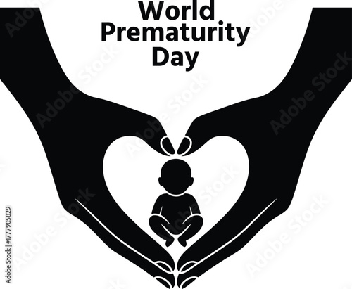 World prematurity day hands form heart around baby icon symbol.