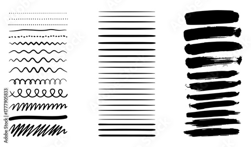 Line set of hand drawn brush strokes and dividers