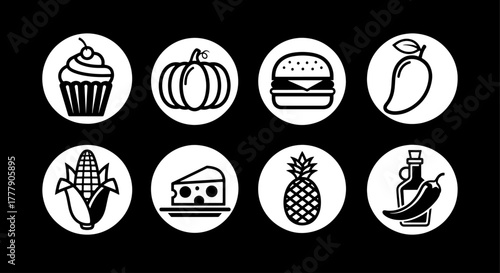 Vector Icon set of various food items