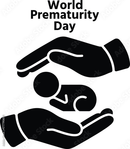 World prematurity day icon: hands protecting a premature newborn