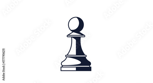 A black and white stylized chess pawn standing upright on a clean white background, representing strategy and classic board games.