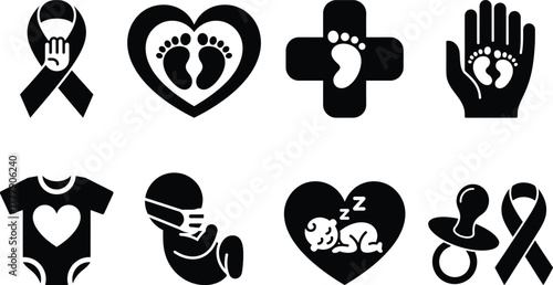 Infant care, pregnancy, and awareness icons for health support